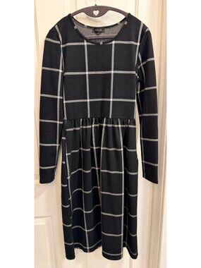 ROOLEE Black White Windowpane Long Sleeve Midi Dress Small